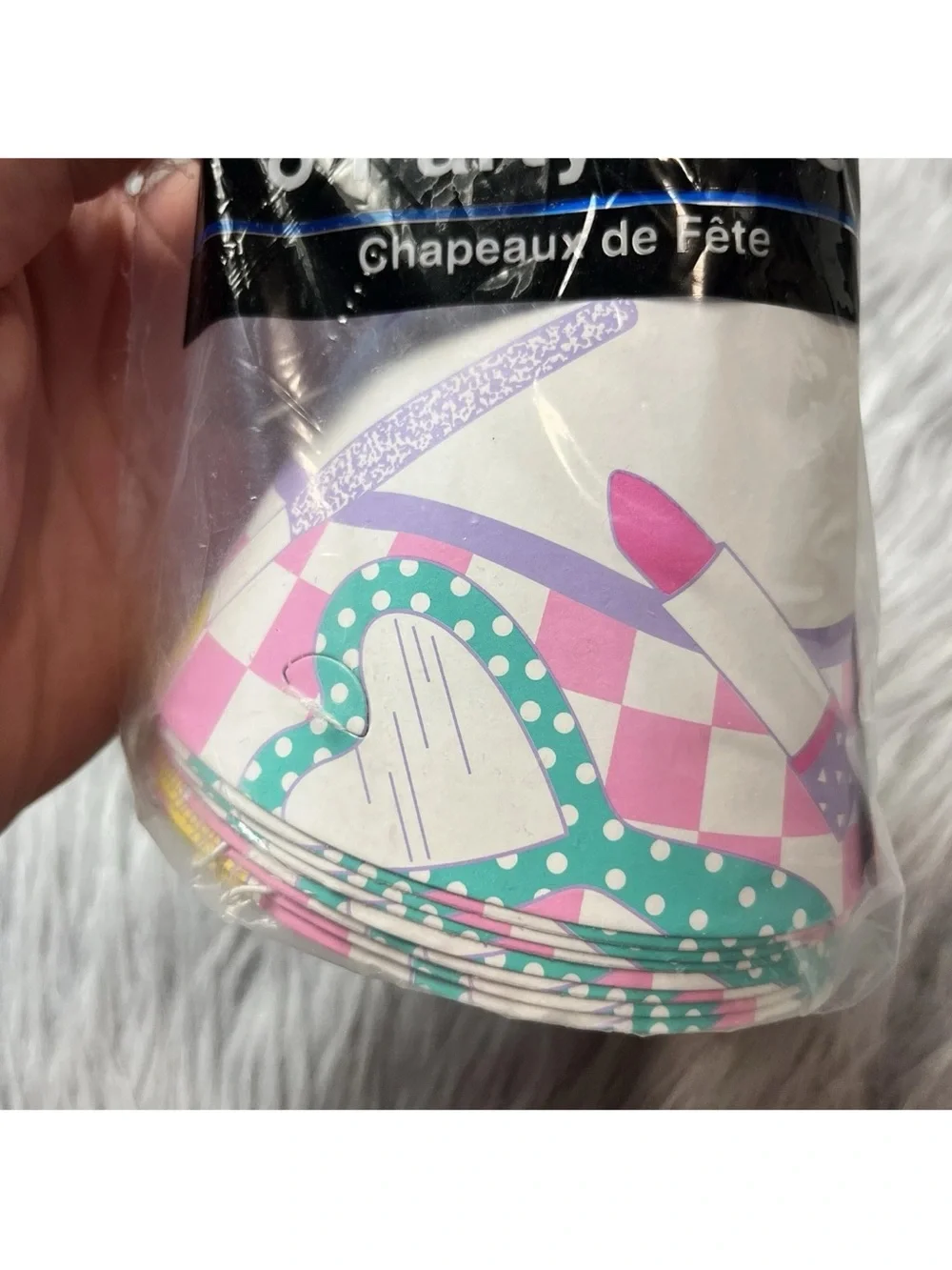 Vintage 90s Girls Birthday Pink Purple White Makeup Beauty Party Hats